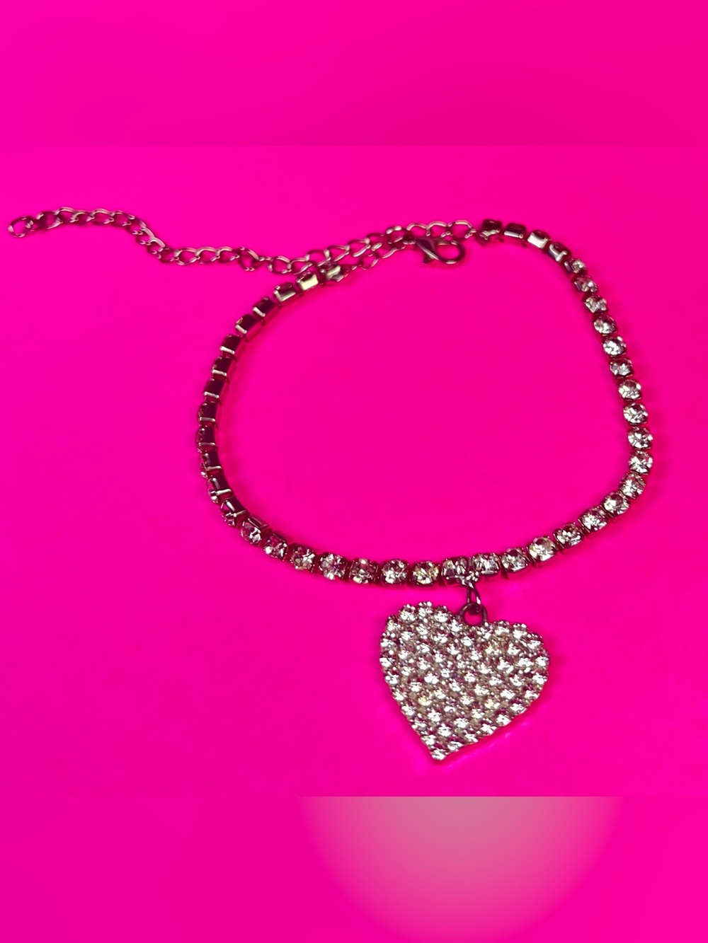 Silver Anklet Bracelet with Heart Charm